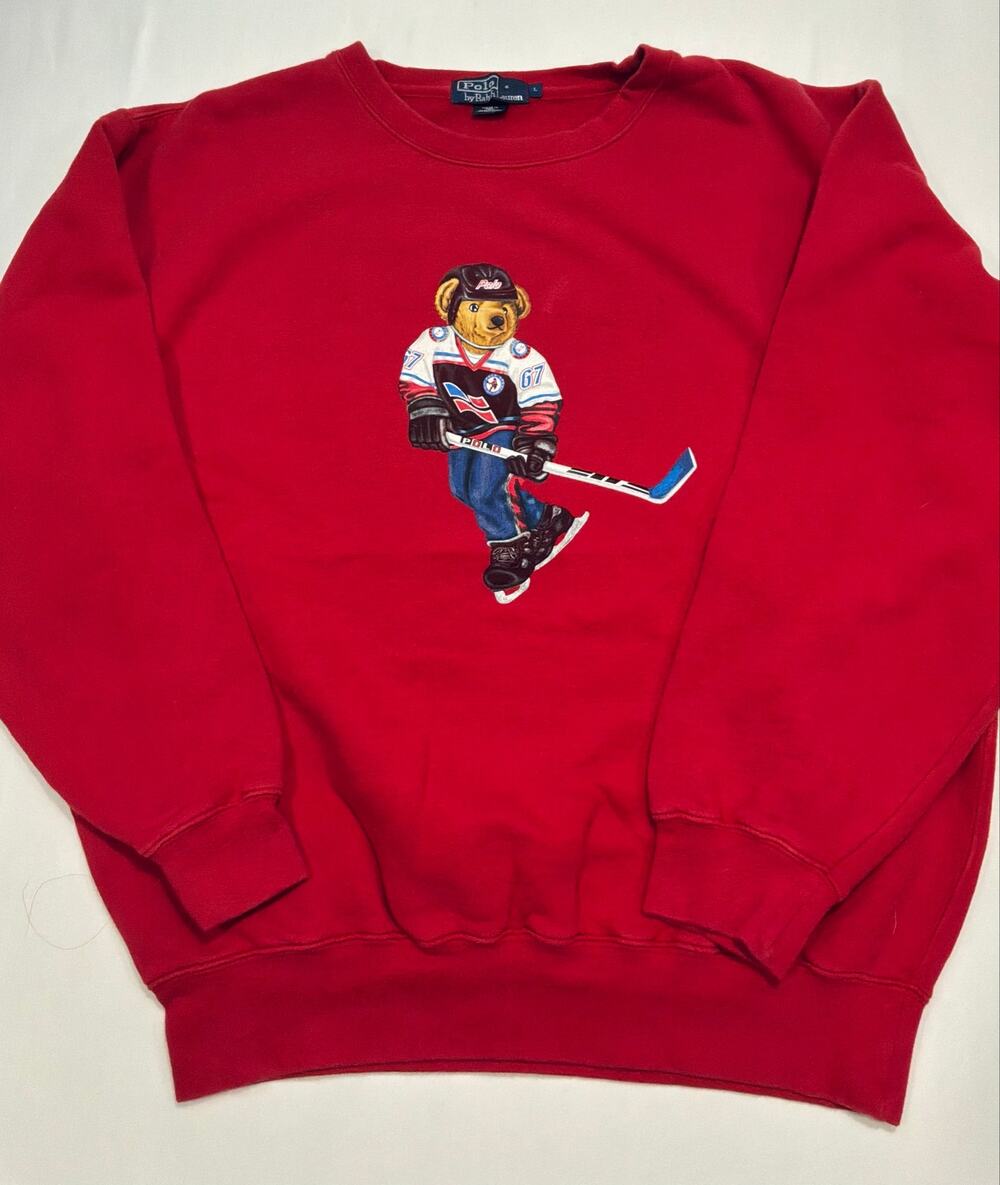 Vintage 90s Polo Ralph Lauren Polo Bear Hockey Sweatshirt L